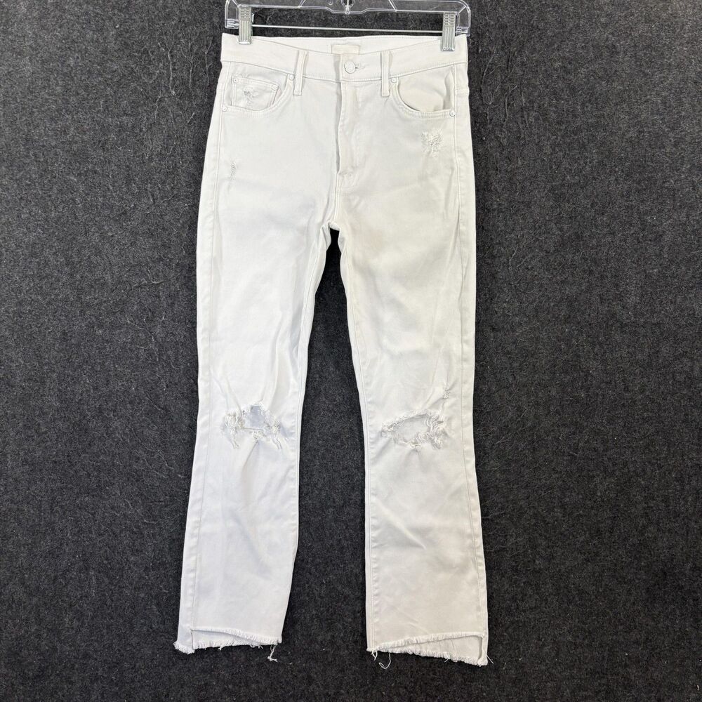 Mother The Insider Crop Step Fray Jeans Womens 26 White Cracked Slipper Distress